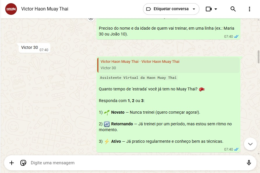 WhatsApp — IA confirmando cadastro e enviando link de agendamento